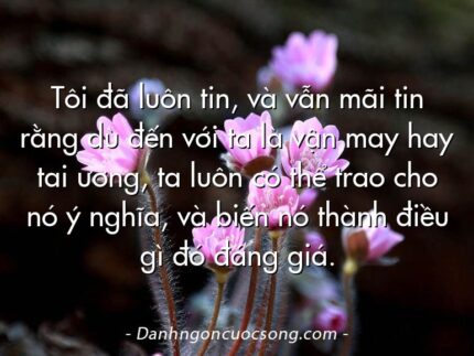 Tôi đã luôn tin, và vẫn mãi tin rằng dù đến với ta là vận may hay tai ương, ta luôn có thể trao cho nó ý nghĩa, và biến nó thành điều gì đó đáng giá.