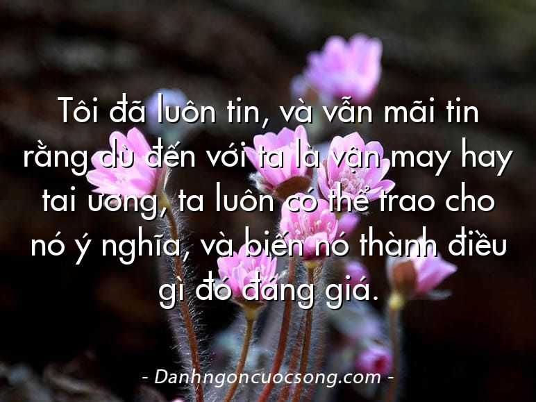 Tôi đã luôn tin, và vẫn mãi tin rằng dù đến với ta là vận may hay tai ương, ta luôn có thể trao cho nó ý nghĩa, và biến nó thành điều gì đó đáng giá.