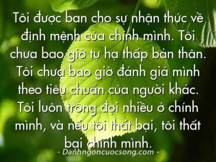 Tôi được ban cho sự nhận thức về định mệnh của chính mình. Tôi chưa bao giờ tự hạ thấp bản thân. Tôi chưa bao giờ đánh giá mình theo tiêu chuẩn của người khác. Tôi luôn trông đợi nhiều ở chính mình, và nếu tôi thất bại, tôi thất bại chính mình.