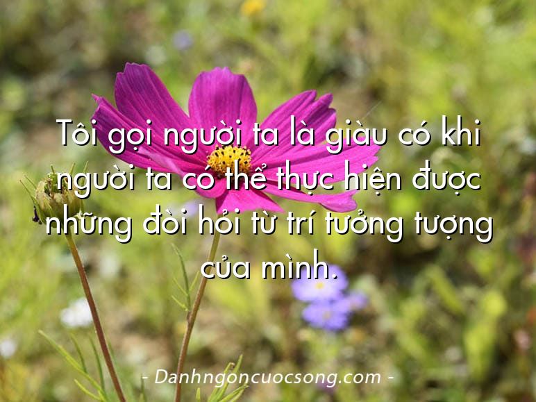 Tôi gọi người ta là giàu có khi người ta có thể thực hiện được những đòi hỏi từ trí tưởng tượng của mình.