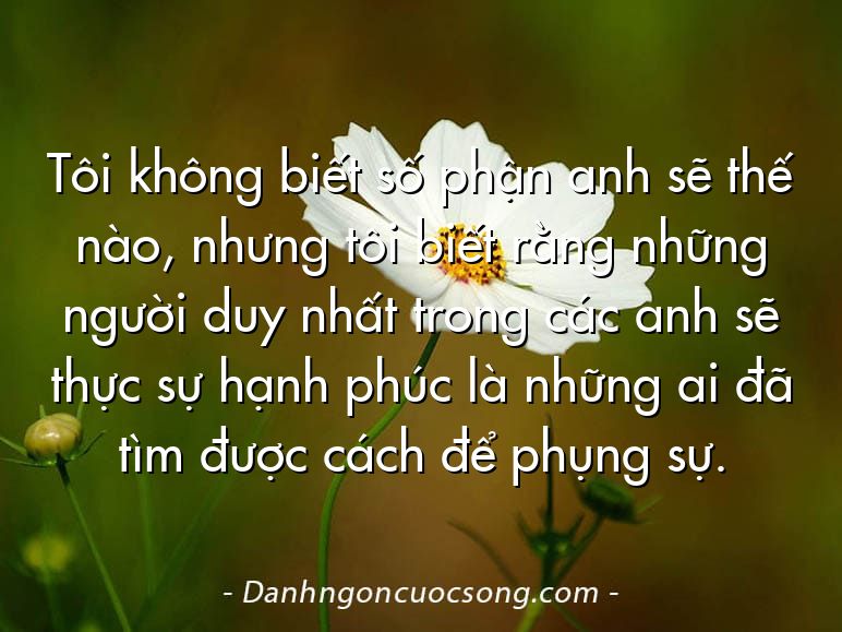 Tôi không biết số phận anh sẽ thế nào, nhưng tôi biết rằng những người duy nhất trong các anh sẽ thực sự hạnh phúc là những ai đã tìm được cách để phụng sự.
