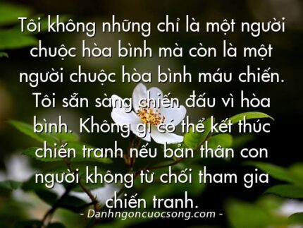 Tôi không những chỉ là một người chuộc hòa bình mà còn là một người chuộc hòa bình máu chiến. Tôi sẵn sàng chiến đấu vì hòa bình. Không gì có thể kết thúc chiến tranh nếu bản thân con người không từ chối tham gia chiến tranh.