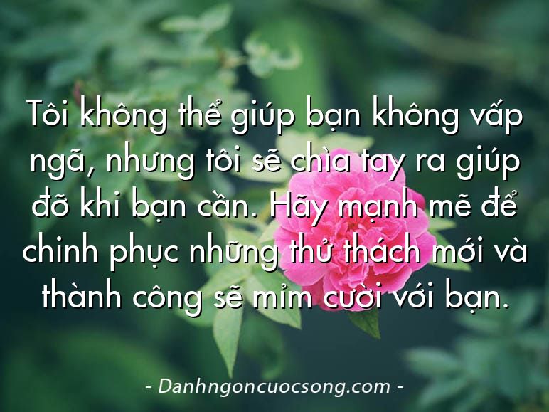 Tôi không thể giúp bạn không vấp ngã, nhưng tôi sẽ chìa tay ra giúp đỡ khi bạn cần. Hãy mạnh mẽ để chinh phục những thử thách mới và thành công sẽ mỉm cười với bạn.