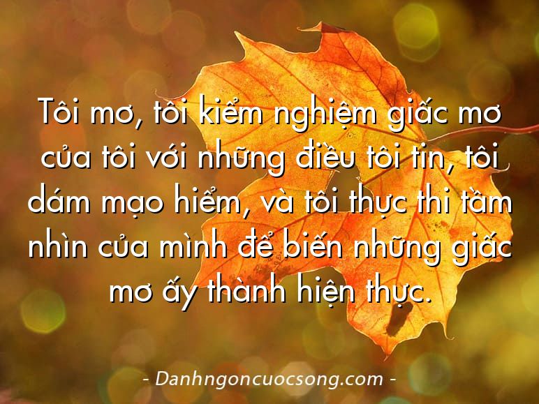 Tôi mơ, tôi kiểm nghiệm giấc mơ của tôi với những điều tôi tin, tôi dám mạo hiểm, và tôi thực thi tầm nhìn của mình để biến những giấc mơ ấy thành hiện thực.