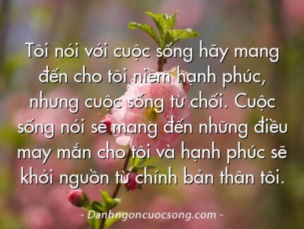 Tôi nói với cuộc sống hãy mang đến cho tôi niềm hạnh phúc, nhưng cuộc sống từ chối. Cuộc sống nói sẽ mang đến những điều may mắn cho tôi và hạnh phúc sẽ khởi nguồn từ chính bản thân tôi.