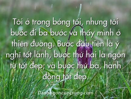 Tôi ở trong bóng tối, nhưng tôi bước đi ba bước và thấy mình ở thiên đường. Bước đầu tiên là ý nghĩ tốt lành, bước thứ hai là ngôn từ tốt đẹp; và bước thứ ba, hành động tốt đẹp.