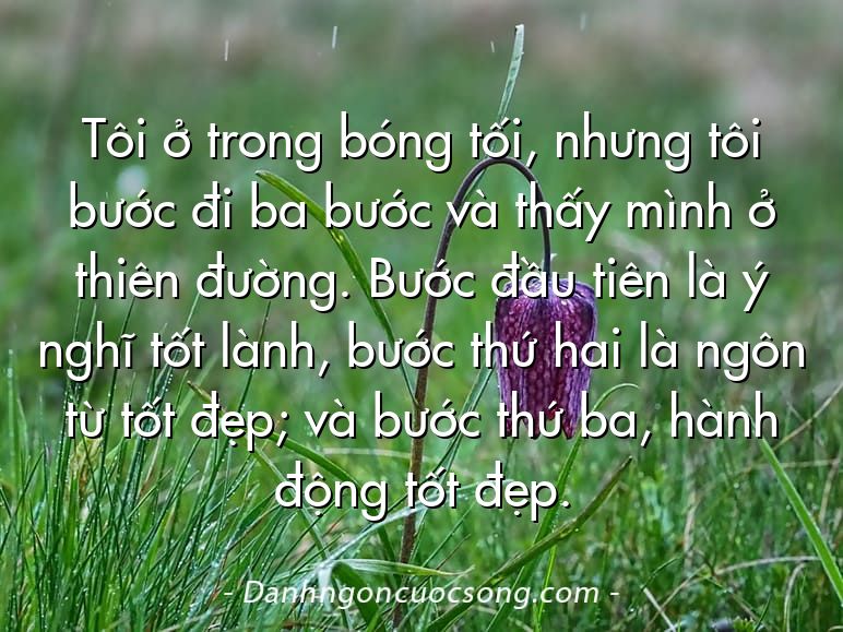 Tôi ở trong bóng tối, nhưng tôi bước đi ba bước và thấy mình ở thiên đường. Bước đầu tiên là ý nghĩ tốt lành, bước thứ hai là ngôn từ tốt đẹp; và bước thứ ba, hành động tốt đẹp.
