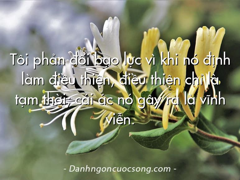 Tôi phản đối bạo lực vì khi nó định làm điều thiện, điều thiện chỉ là tạm thời; cái ác nó gây ra là vĩnh viễn.