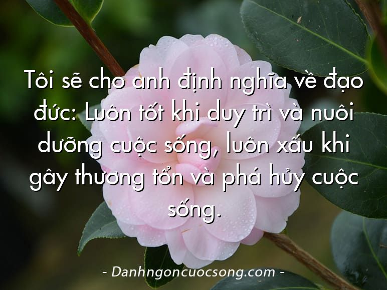 Tôi sẽ cho anh định nghĩa về đạo đức: Luôn tốt khi duy trì và nuôi dưỡng cuộc sống, luôn xấu khi gây thương tổn và phá hủy cuộc sống.