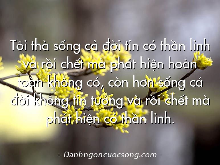 Tôi thà sống cả đời tin có thần linh và rồi chết mà phát hiện hoàn toàn không có, còn hơn sống cả đời không tin tưởng và rồi chết mà phát hiện có thần linh.