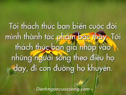 Tôi thách thức bạn biến cuộc đời mình thành tác phẩm bậc thầy. Tôi thách thức bạn gia nhập vào những người sống theo điều họ dạy, đi con đường họ khuyên.
