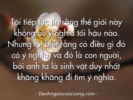 Tôi tiếp tục tin rằng thế giới này không có ý nghĩa tối hậu nào. Nhưng tôi biết rằng có điều gì đó có ý nghĩa, và đó là con người, bởi anh ta là sinh vật duy nhất khăng khăng đi tìm ý nghĩa.