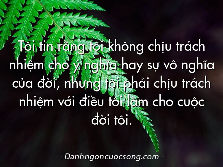 Tôi tin rằng tôi không chịu trách nhiệm cho ý nghĩa hay sự vô nghĩa của đời, nhưng tôi phải chịu trách nhiệm với điều tôi làm cho cuộc đời tôi.