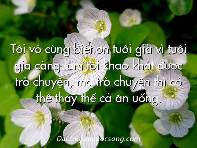 Tôi vô cùng biết ơn tuổi già vì tuổi già càng làm tôi khao khát được trò chuyện, mà trò chuyện thì có thể thay thế cả ăn uống.