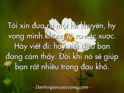 Tôi xin đưa ra một lời khuyên, hy vọng mình không tỏ ra xấc xược. Hãy viết đi: hãy viết điều bạn đang cảm thấy. Đôi khi nó sẽ giúp bạn rất nhiều trong đau khổ.