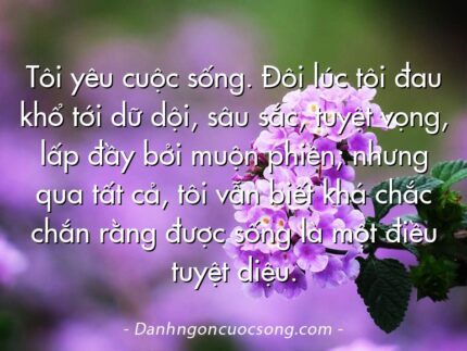 Tôi yêu cuộc sống. Đôi lúc tôi đau khổ tới dữ dội, sâu sắc, tuyệt vọng, lấp đầy bởi muộn phiền; nhưng qua tất cả, tôi vẫn biết khá chắc chắn rằng được sống là một điều tuyệt diệu.