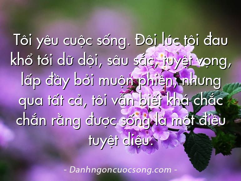 Tôi yêu cuộc sống. Đôi lúc tôi đau khổ tới dữ dội, sâu sắc, tuyệt vọng, lấp đầy bởi muộn phiền; nhưng qua tất cả, tôi vẫn biết khá chắc chắn rằng được sống là một điều tuyệt diệu.