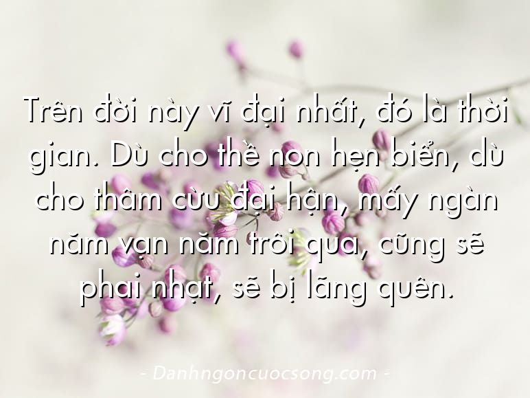 Trên đời này vĩ đại nhất, đó là thời gian. Dù cho thề non hẹn biển, dù cho thâm cừu đại hận, mấy ngàn năm vạn năm trôi qua, cũng sẽ phai nhạt, sẽ bị lãng quên.