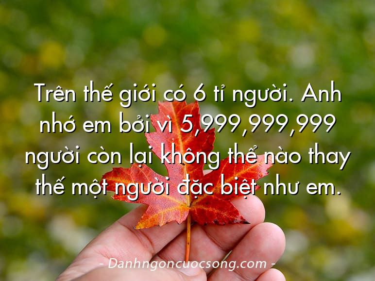 Trên thế giới có 6 tỉ người. Anh nhớ em bởi vì 5,999,999,999 người còn lại không thể nào thay thế một người đặc biệt như em.