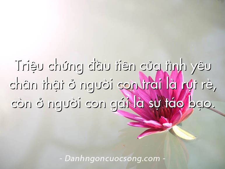 Triệu chứng đầu tiên của tình yêu chân thật ở người con trai là rụt rè, còn ở người con gái là sự táo bạo.