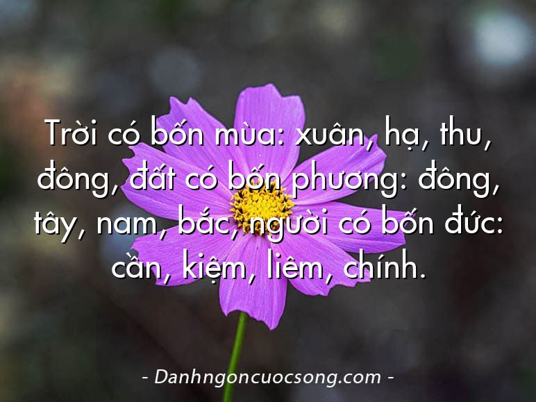 Trời có bốn mùa: xuân, hạ, thu, đông, đất có bốn phương: đông, tây, nam, bắc, người có bốn đức: cần, kiệm, liêm, chính.