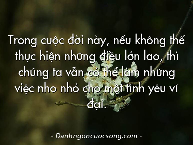 Trong cuộc đời này, nếu không thể thực hiện những điều lớn lao, thì chúng ta vẫn có thể làm những việc nho nhỏ cho một tình yêu vĩ đại.