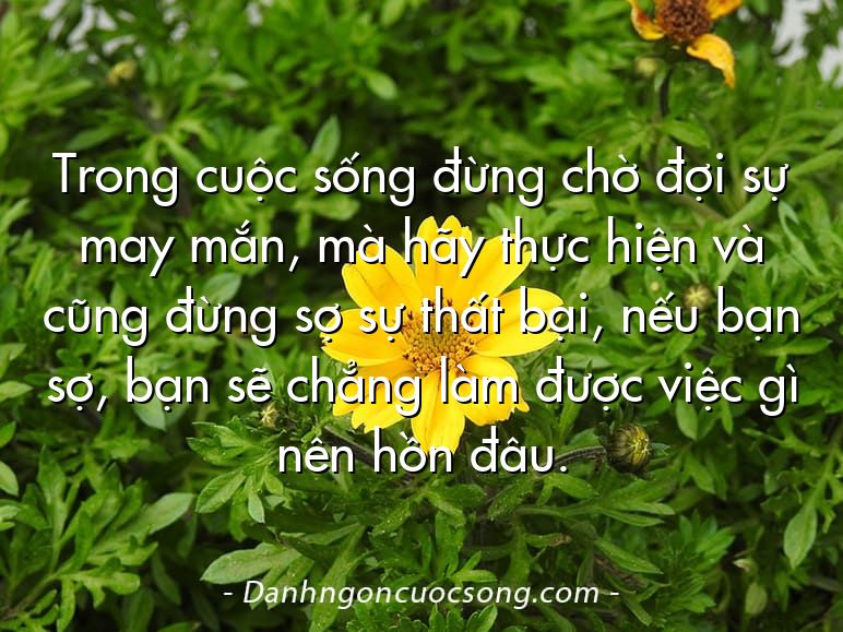Trong cuộc sống đừng chờ đợi sự may mắn, mà hãy thực hiện và cũng đừng sợ sự thất bại, nếu bạn sợ, bạn sẽ chẳng làm được việc gì nên hồn đâu.