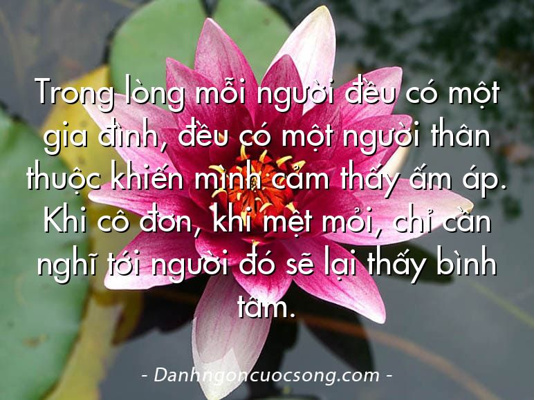 Trong lòng mỗi người đều có một gia đình, đều có một người thân thuộc khiến mình cảm thấy ấm áp. Khi cô đơn, khi mệt mỏi, chỉ cần nghĩ tới người đó sẽ lại thấy bình tâm.