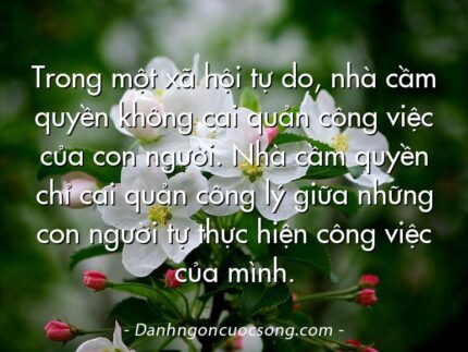 Trong một xã hội tự do, nhà cầm quyền không cai quản công việc của con người. Nhà cầm quyền chỉ cai quản công lý giữa những con người tự thực hiện công việc của mình.
