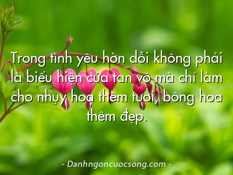 Trong tình yêu hờn dỗi không phải là biểu hiện của tan vỡ mà chỉ làm cho nhụy hoa thêm tươi, bông hoa thêm đẹp.