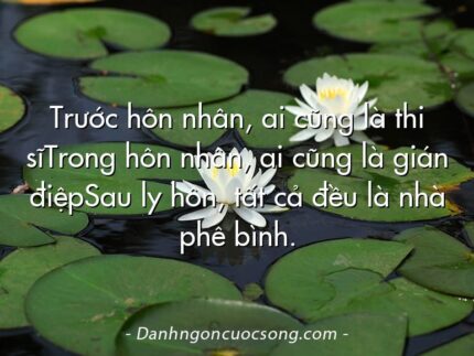 Trước hôn nhân, ai cũng là thi sĩTrong hôn nhân, ai cũng là gián điệpSau ly hôn, tất cả đều là nhà phê bình.