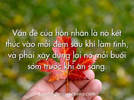 Vấn đề của hôn nhân là nó kết thúc vào mỗi đêm sau khi làm tình, và phải xây dựng lại nó mỗi buổi sớm trước khi ăn sáng.