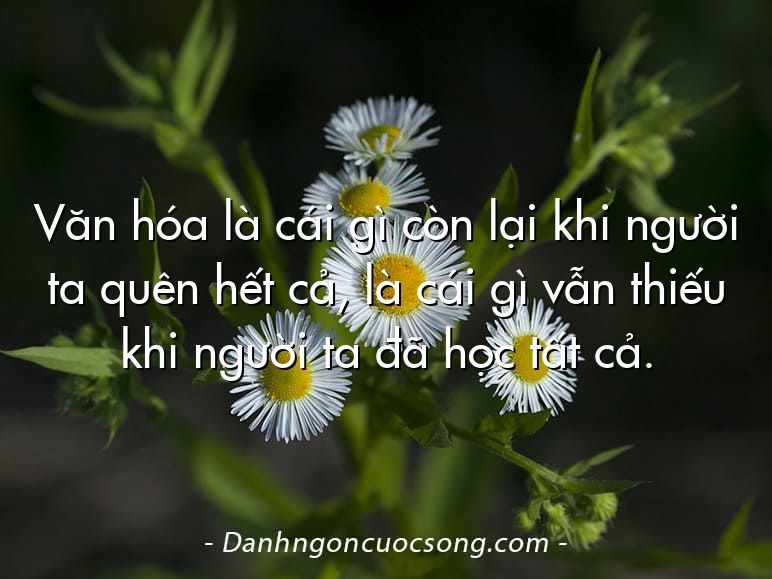 Văn hóa là cái gì còn lại khi người ta quên hết cả, là cái gì vẫn thiếu khi người ta đã học tất cả.