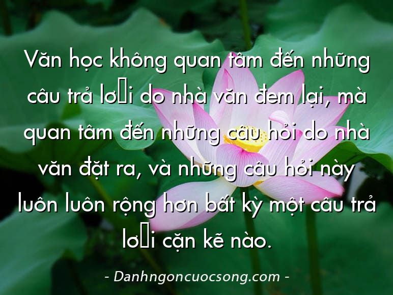 Văn học không quan tâm đến những câu trả lời do nhà văn đem lại, mà quan tâm đến những câu hỏi do nhà văn đặt ra, và những câu hỏi này luôn luôn rộng hơn bất kỳ một câu trả lời cặn kẽ nào.