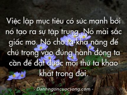 Việc lập mục tiêu có sức mạnh bởi nó tạo ra sự tập trung. Nó mài sắc giấc mơ. Nó cho ta khả năng để chú trọng vào đúng hành động ta cần để đạt được mọi thứ ta khao khát trong đời.