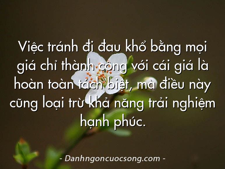 Việc tránh đi đau khổ bằng mọi giá chỉ thành công với cái giá là hoàn toàn tách biệt, mà điều này cũng loại trừ khả năng trải nghiệm hạnh phúc.