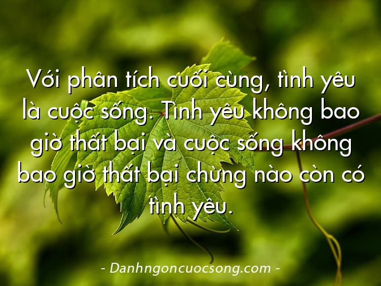 Với phân tích cuối cùng, tình yêu là cuộc sống. Tình yêu không bao giờ thất bại và cuộc sống không bao giờ thất bại chừng nào còn có tình yêu.