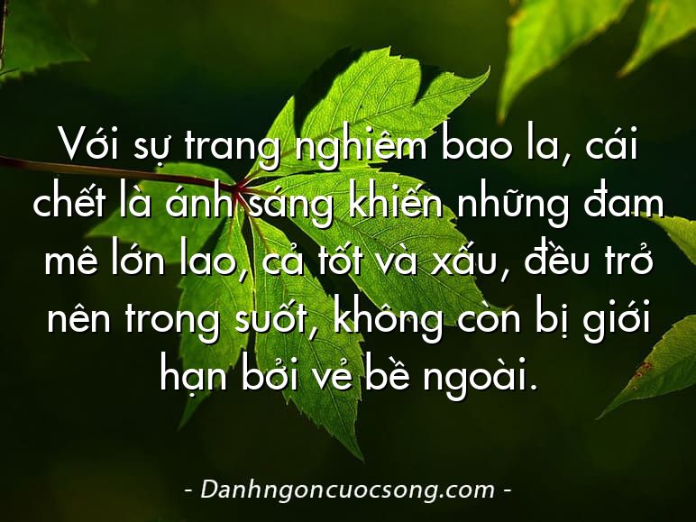 Với sự trang nghiêm bao la, cái chết là ánh sáng khiến những đam mê lớn lao, cả tốt và xấu, đều trở nên trong suốt, không còn bị giới hạn bởi vẻ bề ngoài.