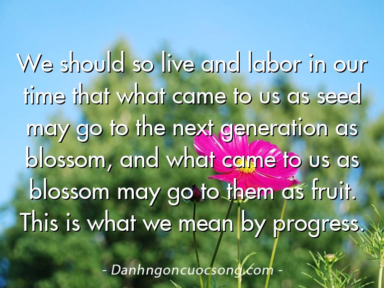 We should so live and labor in our time that what came to us as seed may go to the next generation as blossom, and what came to us as blossom may go to them as fruit. This is what we mean by progress.