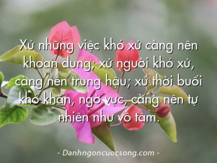 Xử những việc khó xử càng nên khoan dung; xử người khó xử, càng nên trung hậu; xử thời buổi khó khăn, ngờ vực, càng nên tự nhiên như vô tâm.