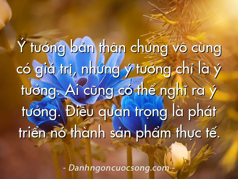 Ý tưởng bản thân chúng vô cùng có giá trị, nhưng ý tưởng chỉ là ý tưởng. Ai cũng có thể nghĩ ra ý tưởng. Điều quan trọng là phát triển nó thành sản phẩm thực tế.
