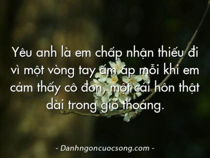 Yêu anh là em chấp nhận thiếu đi vì một vòng tay ấm áp mỗi khi em cảm thấy cô đơn, một cái hôn thật dài trong gió thoảng.