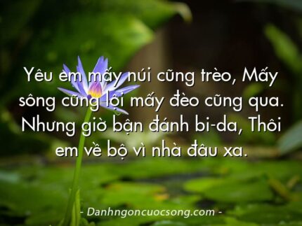 Yêu em mấy núi cũng trèo, Mấy sông cũng lội mấy đèo cũng qua. Nhưng giờ bận đánh bi-da, Thôi em về bộ vì nhà đâu xa.