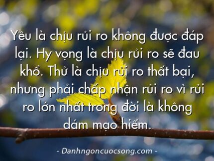 Yêu là chịu rủi ro không được đáp lại. Hy vọng là chịu rủi ro sẽ đau khổ. Thử là chịu rủi ro thất bại, nhưng phải chấp nhận rủi ro vì rủi ro lớn nhất trong đời là không dám mạo hiểm.