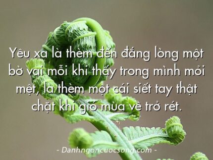 Yêu xa là thèm đến đắng lòng một bờ vai mỗi khi thấy trong mình mỏi mệt, là thèm một cái siết tay thật chặt khi gió mùa về trở rét.