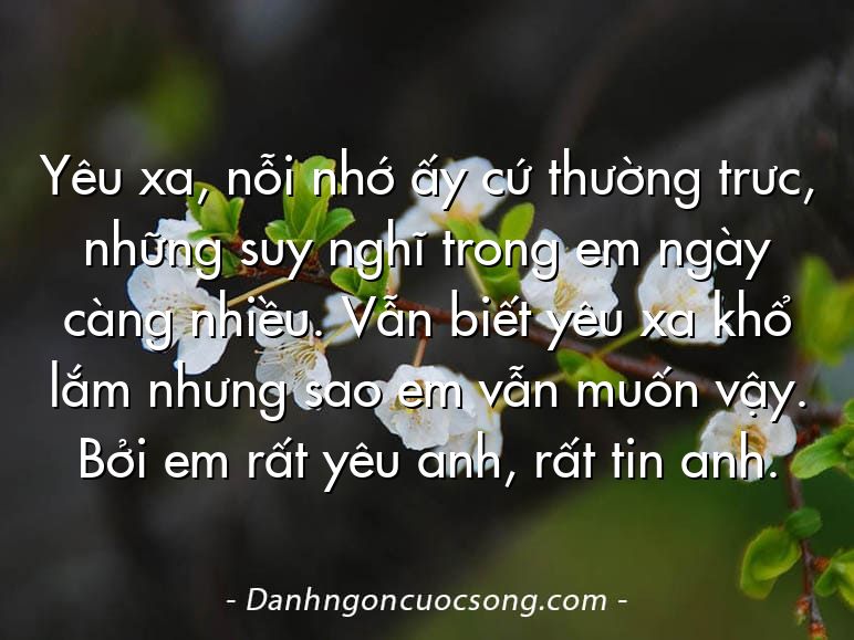 Yêu xa, nỗi nhớ ấy cứ thường trưc, những suy nghĩ trong em ngày càng nhiều. Vẫn biết yêu xa khổ lắm nhưng sao em vẫn muốn vậy. Bởi em rất yêu anh, rất tin anh.