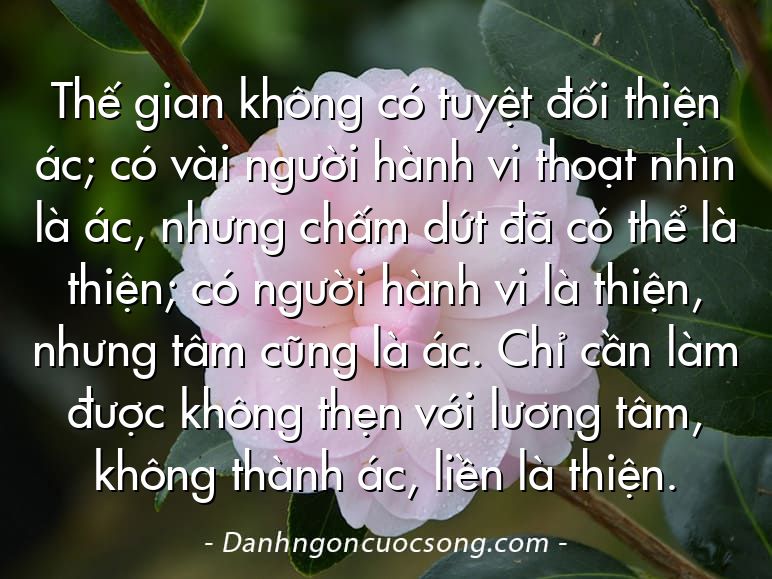 Thế gian không có tuyệt đối thiện ác; có vài người hành vi thoạt nhìn là ác, nhưng chấm dứt đã có thể là thiện; có người hành vi là thiện, nhưng tâm cũng là ác. Chỉ cần làm được không thẹn với lương tâm, không thành ác, liền là thiện.